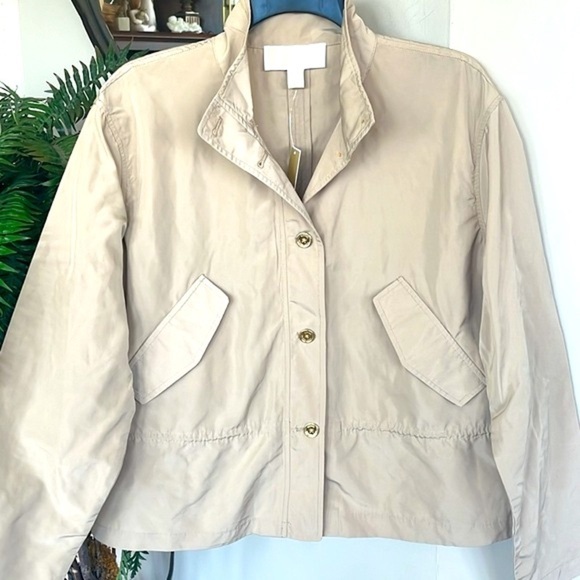 Brand New Michaels Kors Khaki Drawstring Waist Button Up Jacket Neutral Casual - Picture 2 of 16